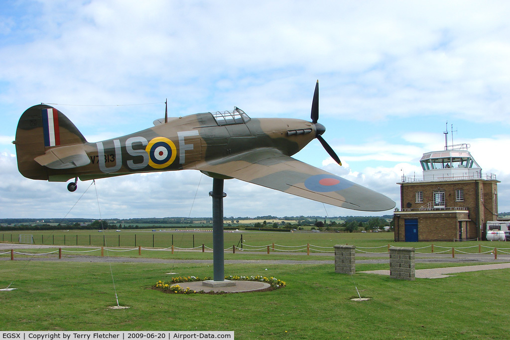 North Weald Airfield Airport, North Weald, England United Kingdom (EGSX) - Replica Hawker Hurricane as Gate Guardian since 2008