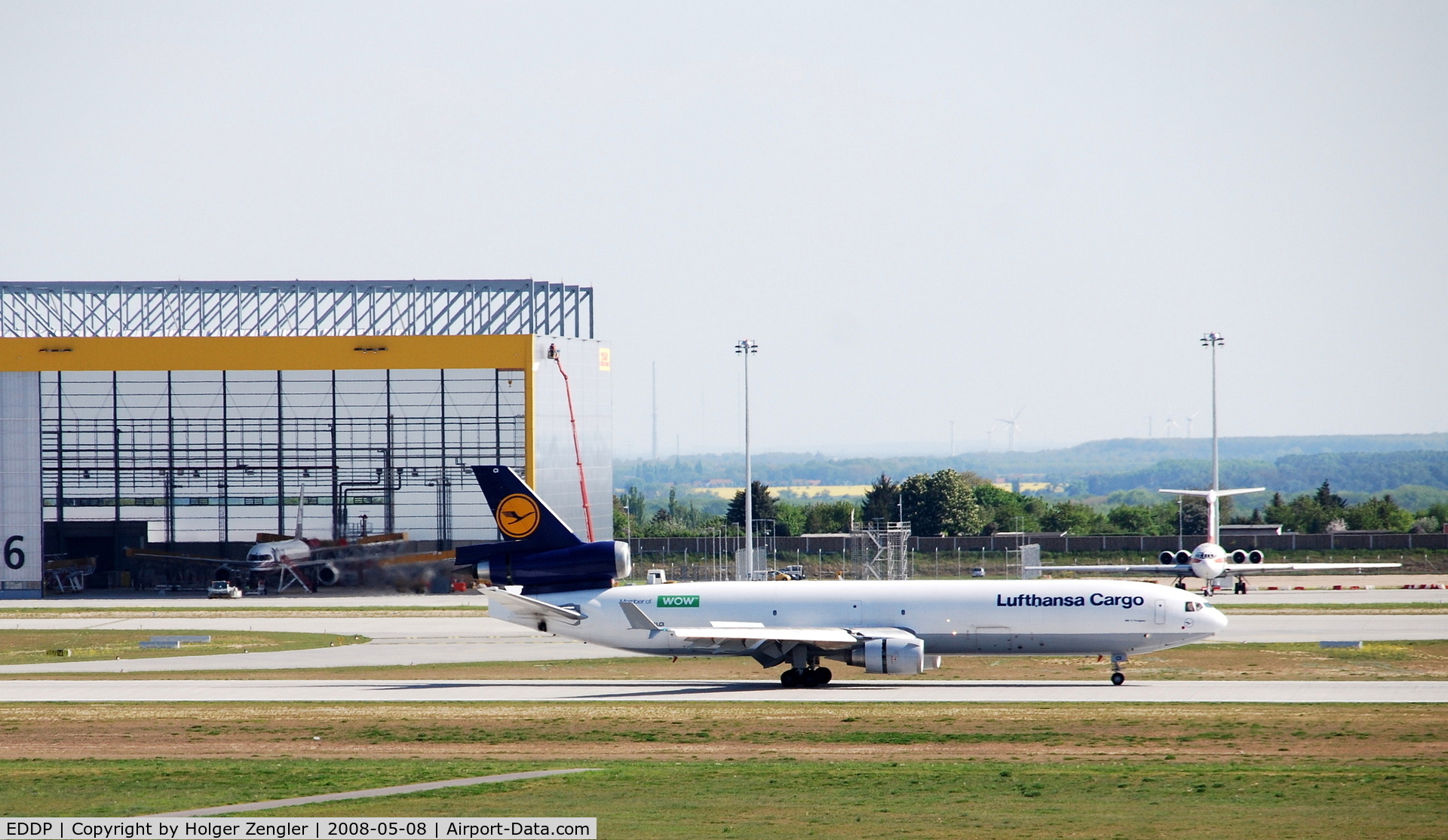 Leipzig/Halle Airport, Leipzig/Halle Germany (EDDP) - View to DHL aircraft hangar and freighter runway