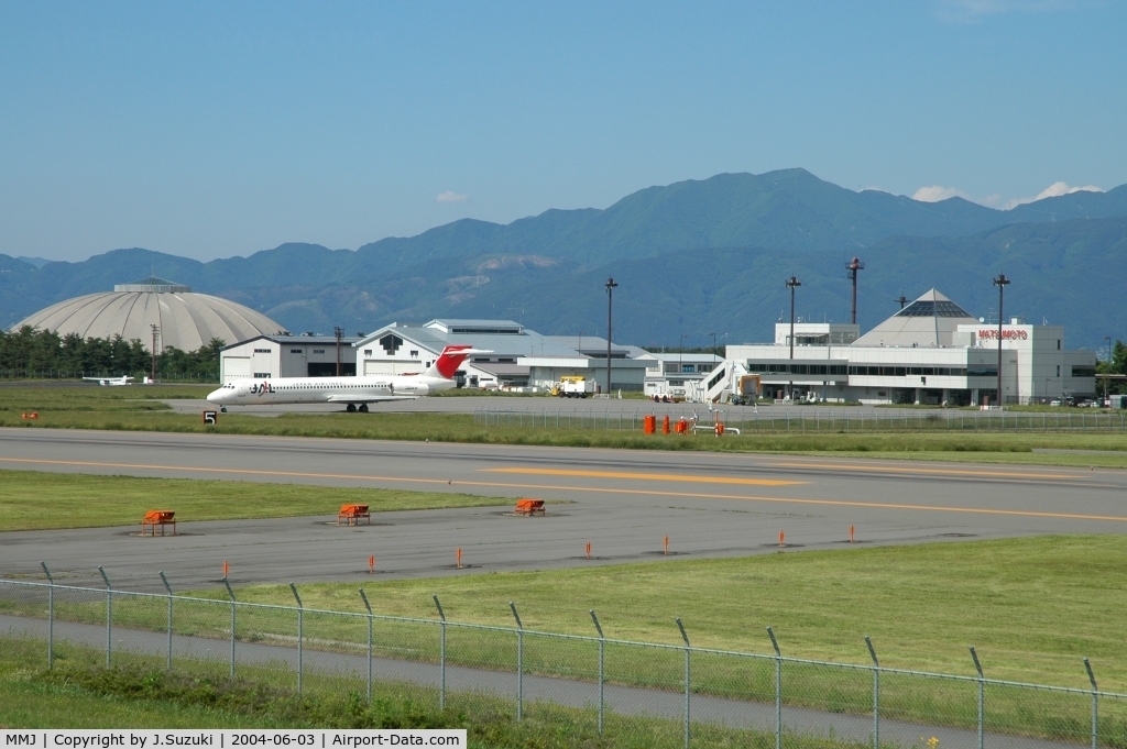 Matsumoto Airport, Matsumoto, Nagano Japan (MMJ) - From R/W side. Here is a good location in the afternoon.