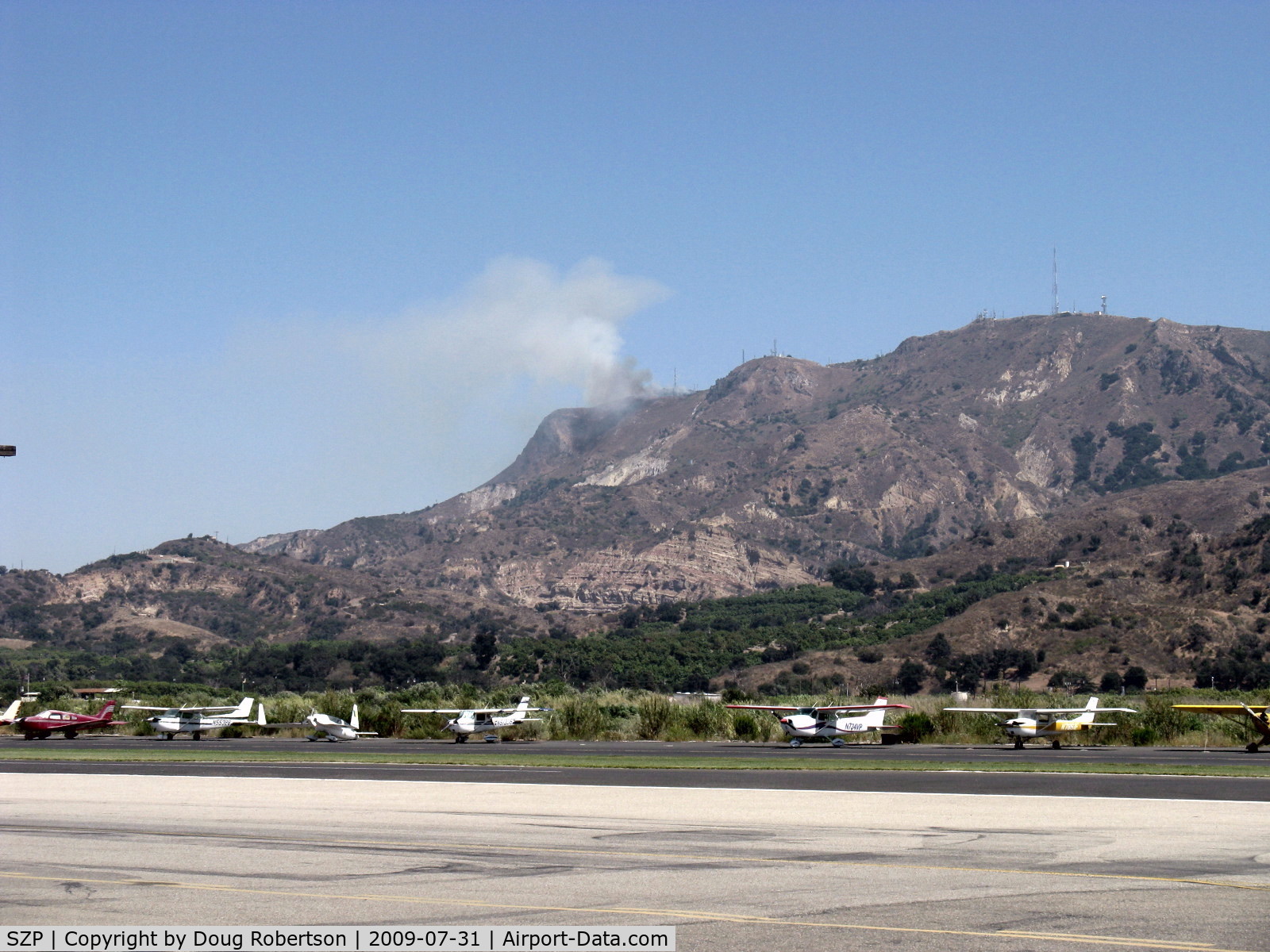 Santa Paula Airport (SZP) - Photo 1. South Mountain new fire just noted. Fire Department called.