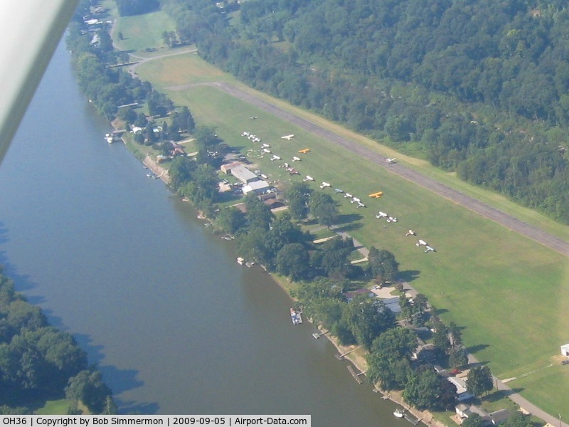 Riverside Airport (OH36) - Above view of the EAA fly-in breakfast and Young Eagles event.