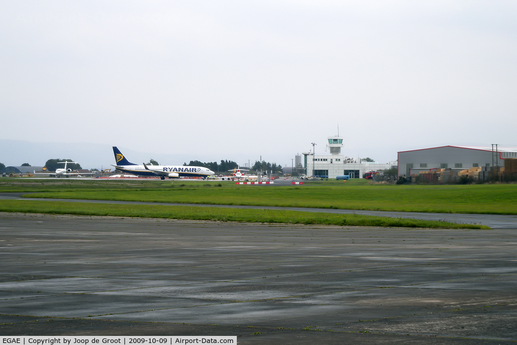 City of Derry Airport, Derry, Northern Ireland United Kingdom (EGAE) - Overview of the City of Derry airport. On the left a hangar of former Royal Navy Air Station Eglinton.
