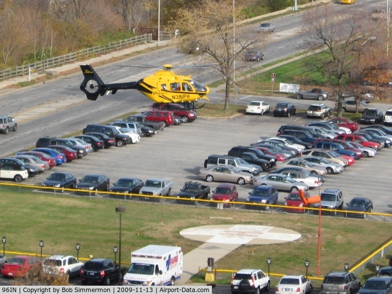 Medical Center Heliport (96IN) - Looking east as N381PH arrives.