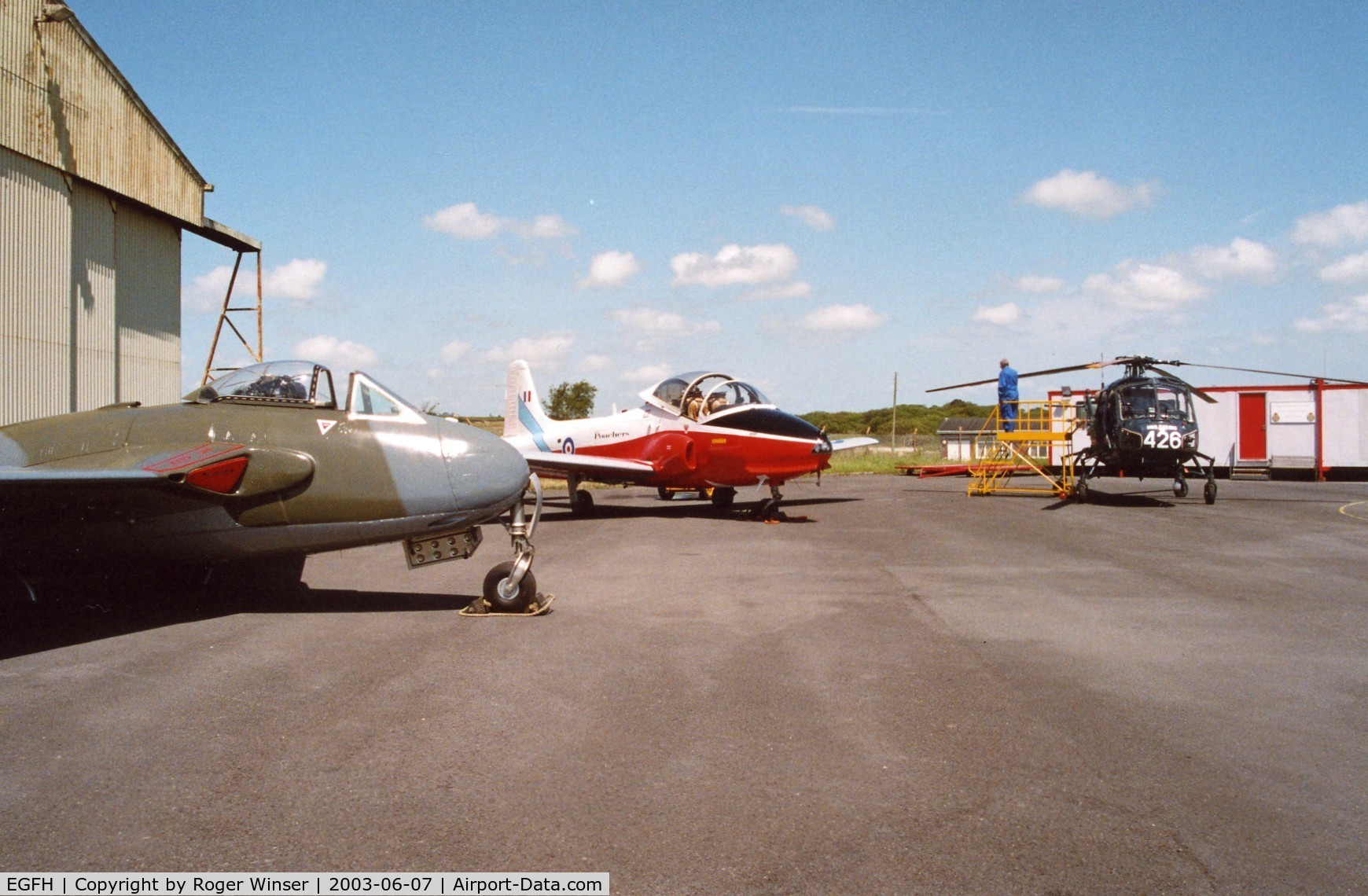 Swansea Airport, Swansea, Wales United Kingdom (EGFH) - Roll out of Gower Jets aircraft, Venom G-GONE, Jet Provost G-JPTV and Wasp G-KAWW
