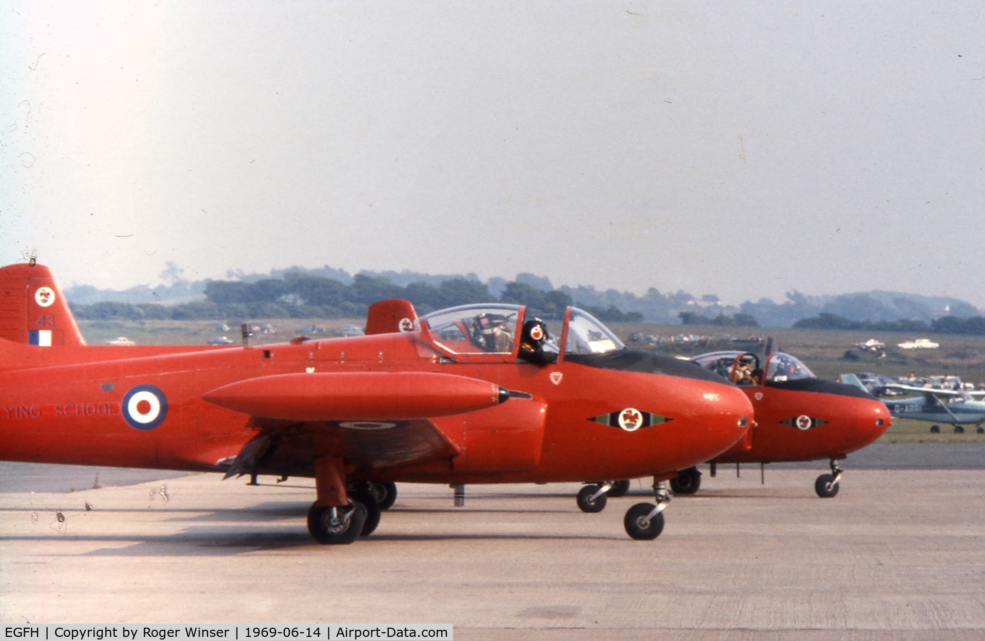Swansea Airport, Swansea, Wales United Kingdom (EGFH) - RAF Jet Provost T4 aircraft of the Red Pelicans displayed at the Grand Air Show and Fete celebrating the 50th anniversary of the first non-stop trans-Atlantic flight.