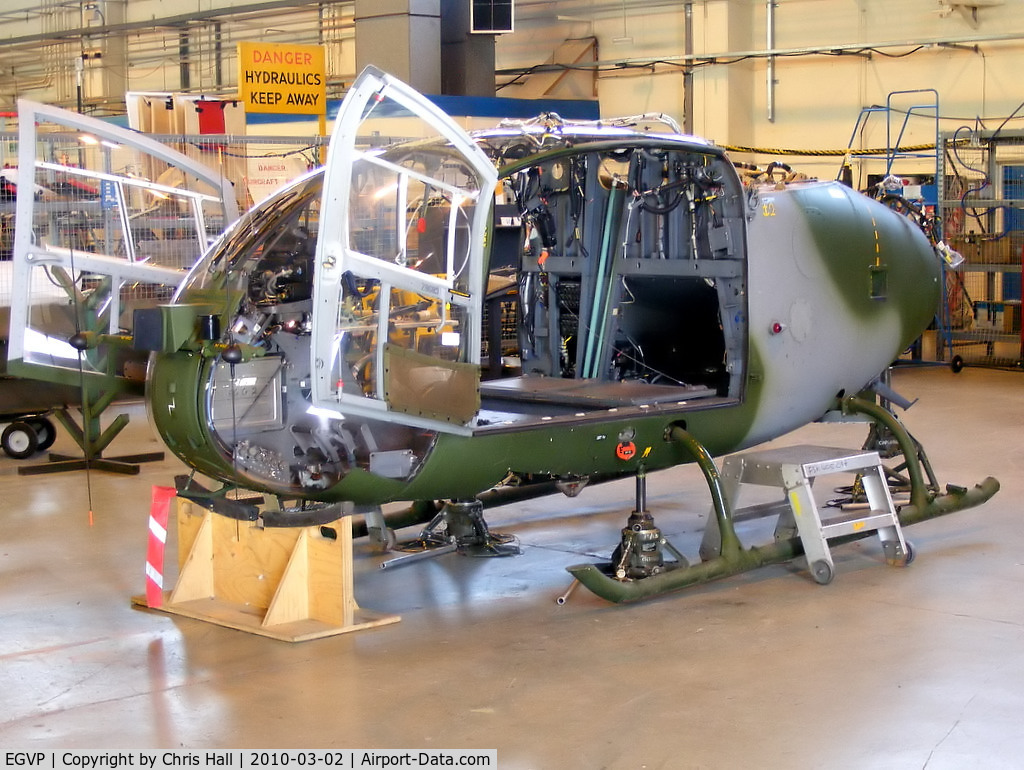AAC Middle Wallop Airfield Airport, Andover, England United Kingdom (EGVP) - Westland Gazelle AH.1 undergoing maintenance with the Gazelle Depth Support Hub