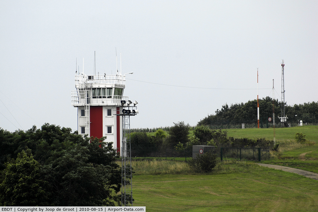 EBDT Airport - The mighty Diest control tower overseeing the grass field.