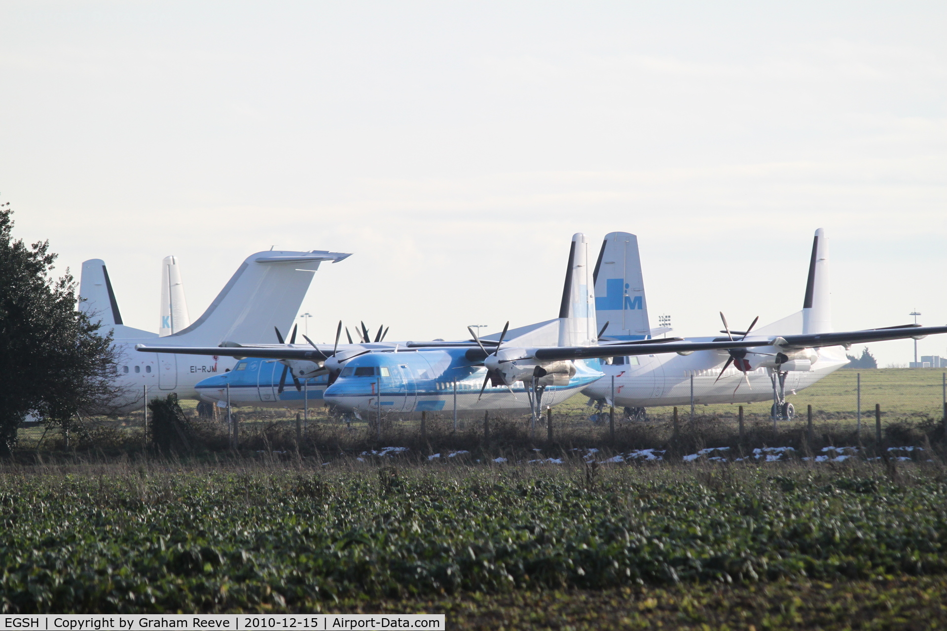 Norwich International Airport, Norwich, England United Kingdom (EGSH) - Five of the seven Fokker 50's now stored at Norwich.