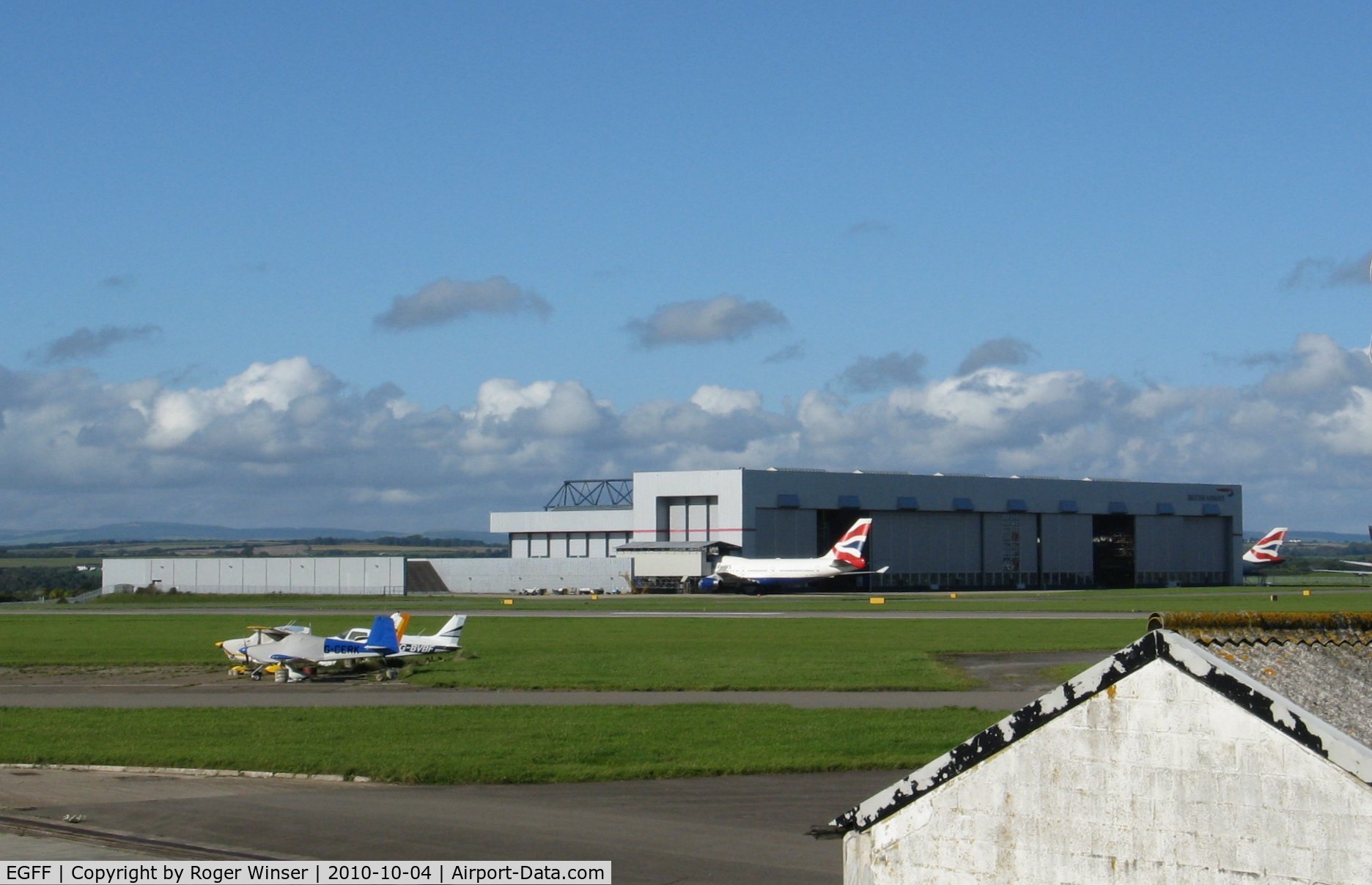 Cardiff International Airport, Cardiff, Wales United Kingdom (EGFF) - View towards BAMC hangar.