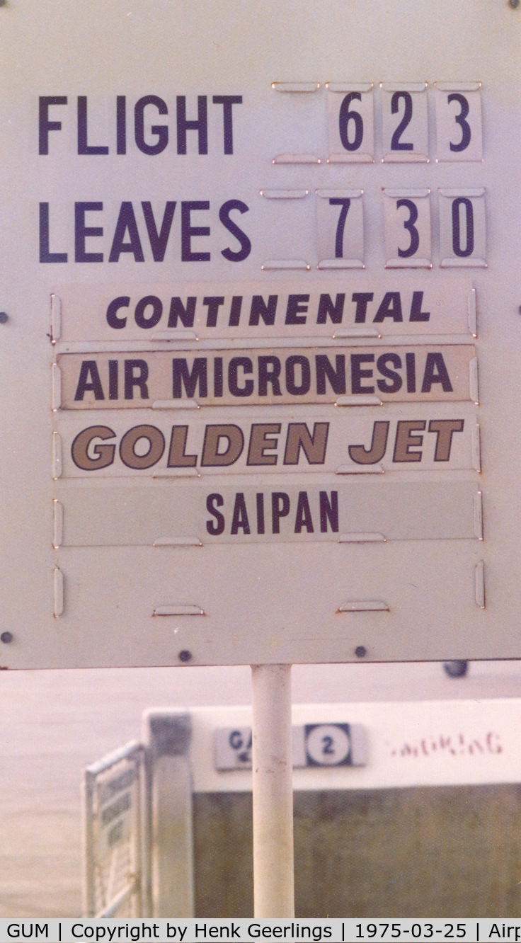 Guam International Airport (GUM) - Gate at Guam Airport. Flt GUM - SPN , Mar '75