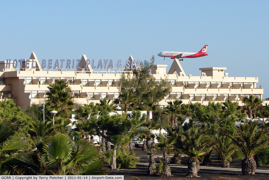 Arrecife Airport (Lanzarote Airport), Arrecife Spain (GCRR) - On the approach to Runway 03 at Lanzarote the aircraft pass close to the rooms at the Hotel Beatrix Playa - ideal for any aviation enthusiast !!!