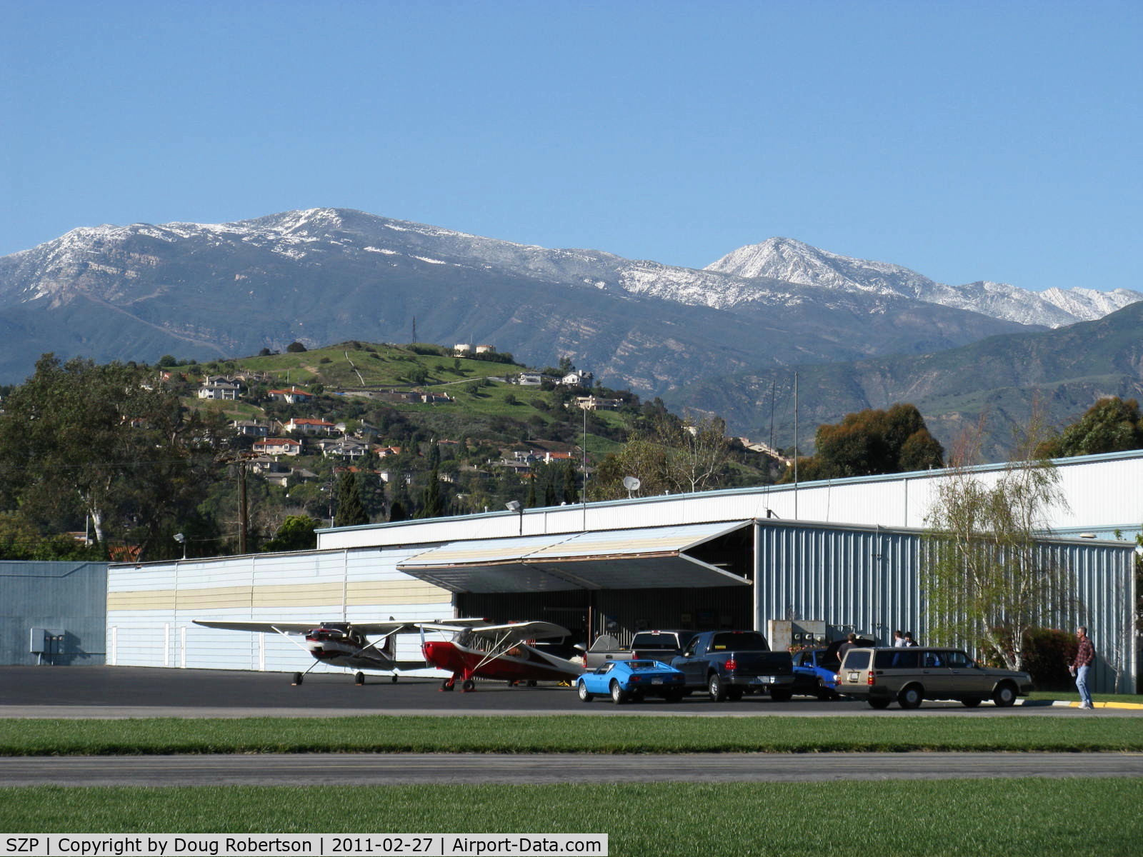 Santa Paula Airport (SZP) - Snow on the mountains North of SZP. 6244 ft. and 6704 ft. MSL