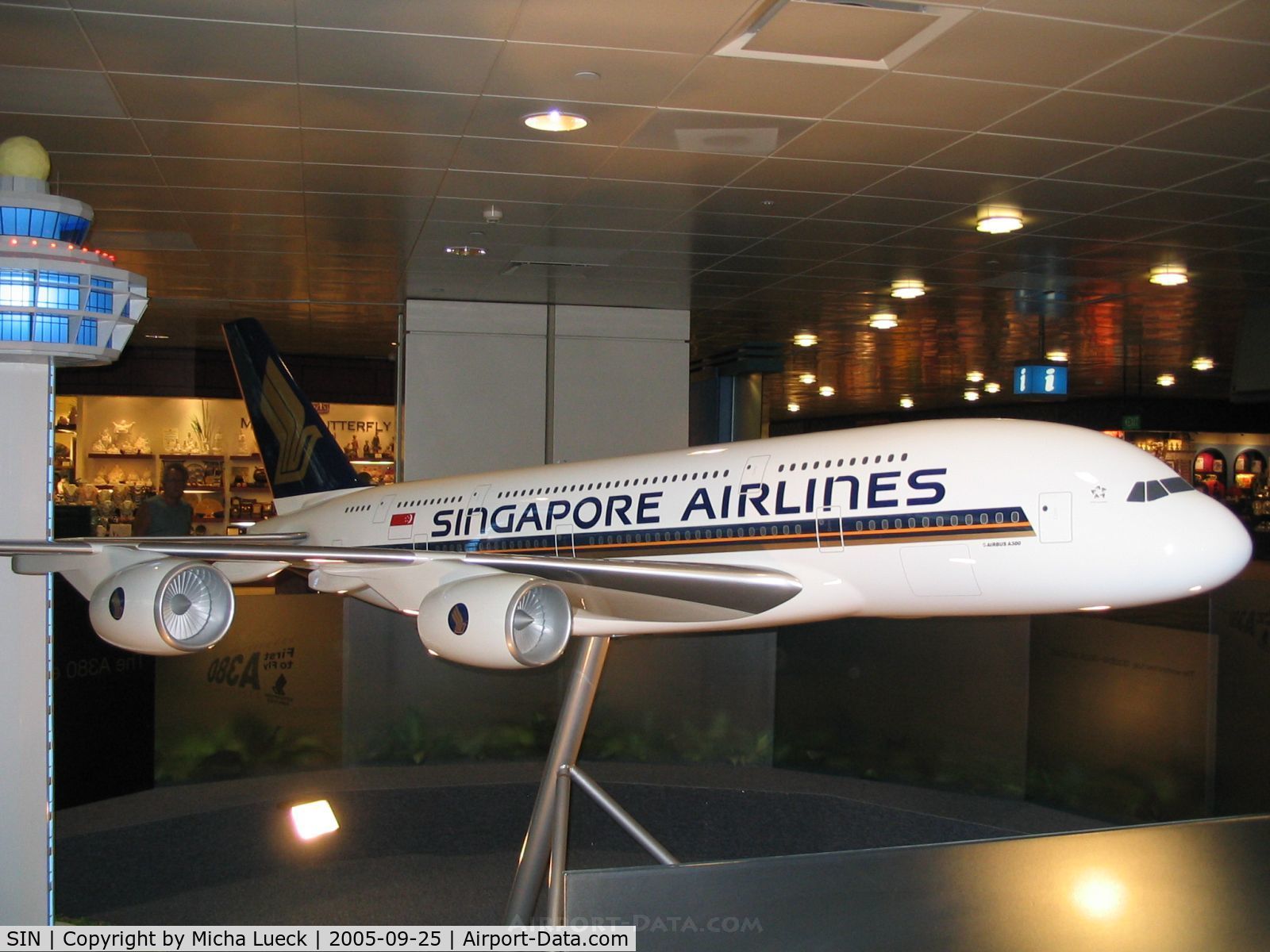 Singapore Changi Airport, Changi Singapore (SIN) - A380 model at Changi airport. Singapore Airlines is the launch customer for this impressive beast (to be delivered late 2006)