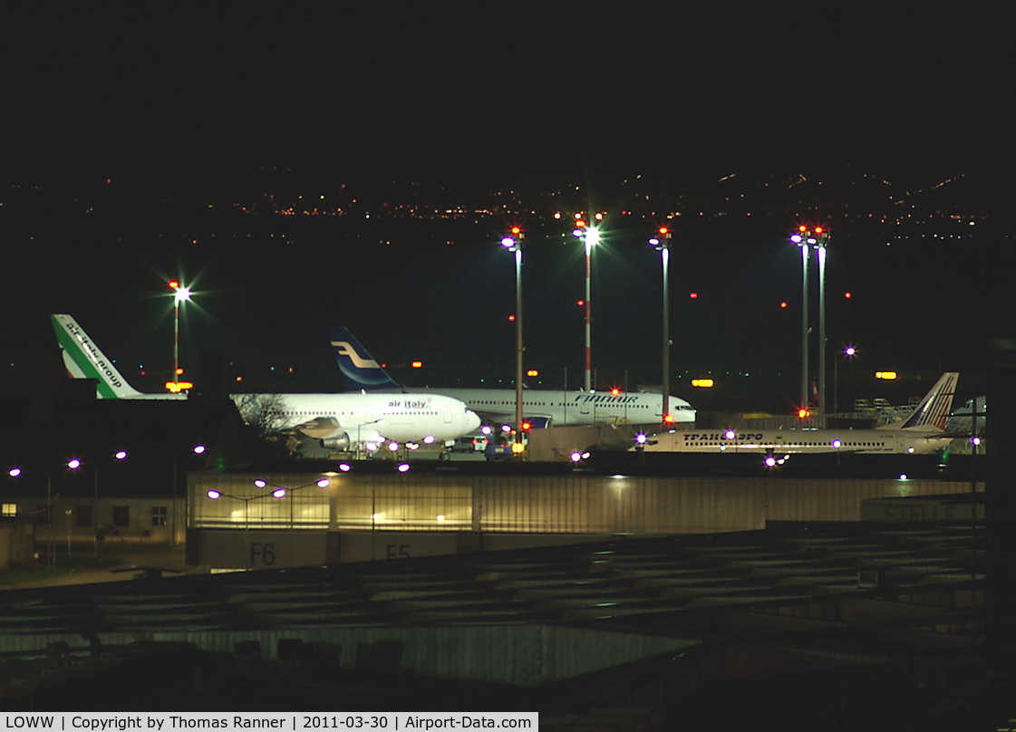 Vienna International Airport, Vienna Austria (LOWW) - Nighttime business: Air Italy 767, Finnair 757, Transaero 737