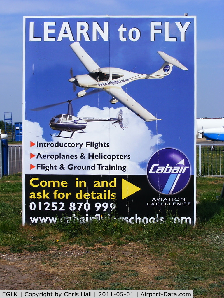 Blackbushe Airport, Camberley, England United Kingdom (EGLK) - sign in the carpark for the Cabair flying school