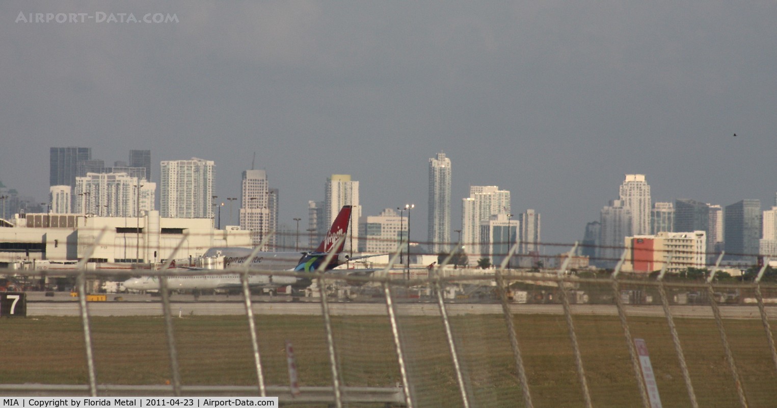 Miami International Airport (MIA) - Looking down Runway 12 towards Downtown Miami
