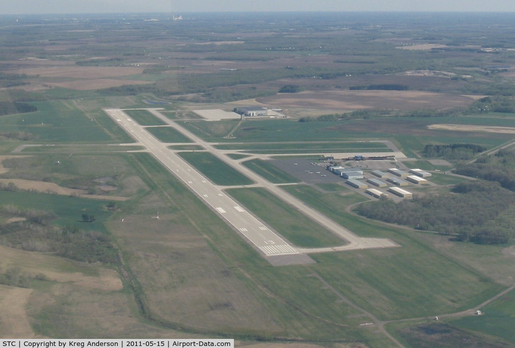 St Cloud Regional Airport (STC) - Overflying St. Cloud Regional Airport after departing runway 5. Looking southeast.