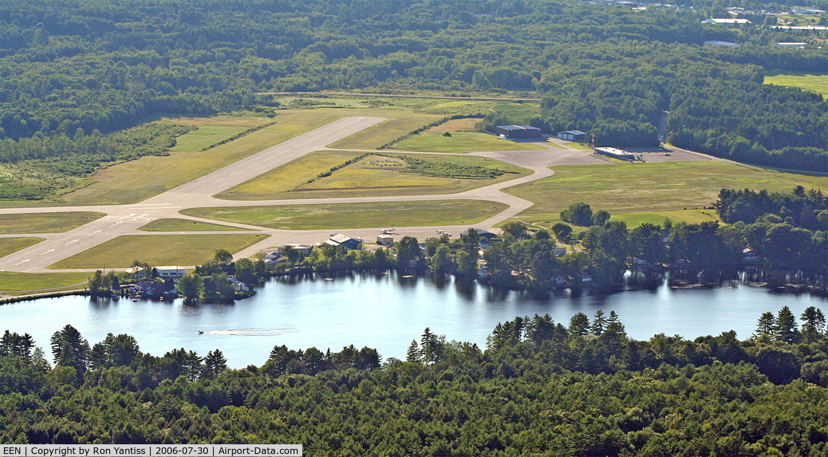 Dillant-hopkins Airport (EEN) - Looking west from North Swanzey to Wilson Pond and Dillant-Hopkins Airport. Altitude 2,000 feet.