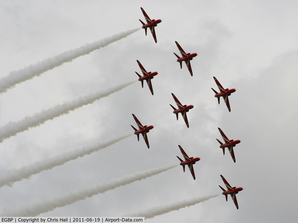 Kemble Airport, Kemble, England United Kingdom (EGBP) - Red Arrows in Diamond formation