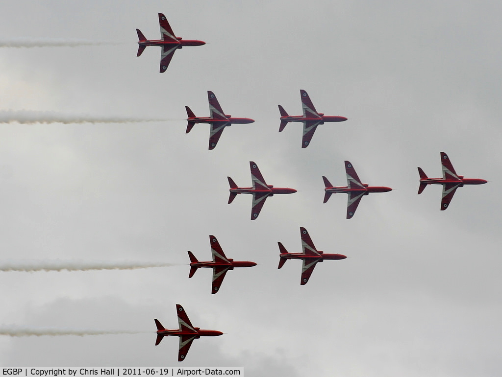 Kemble Airport, Kemble, England United Kingdom (EGBP) - Red Arrows in Eagle formation