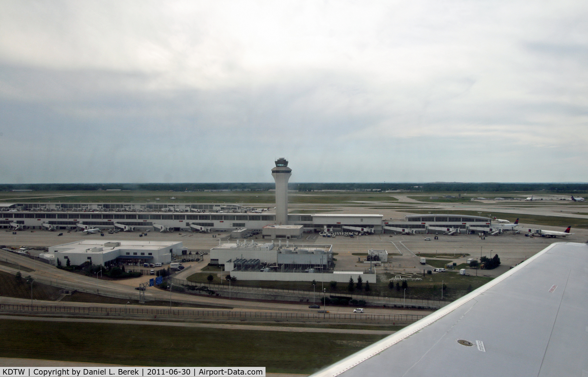 Detroit Metropolitan Wayne County Airport (DTW) - The two new terminals are visible as we take off from runway 21L.