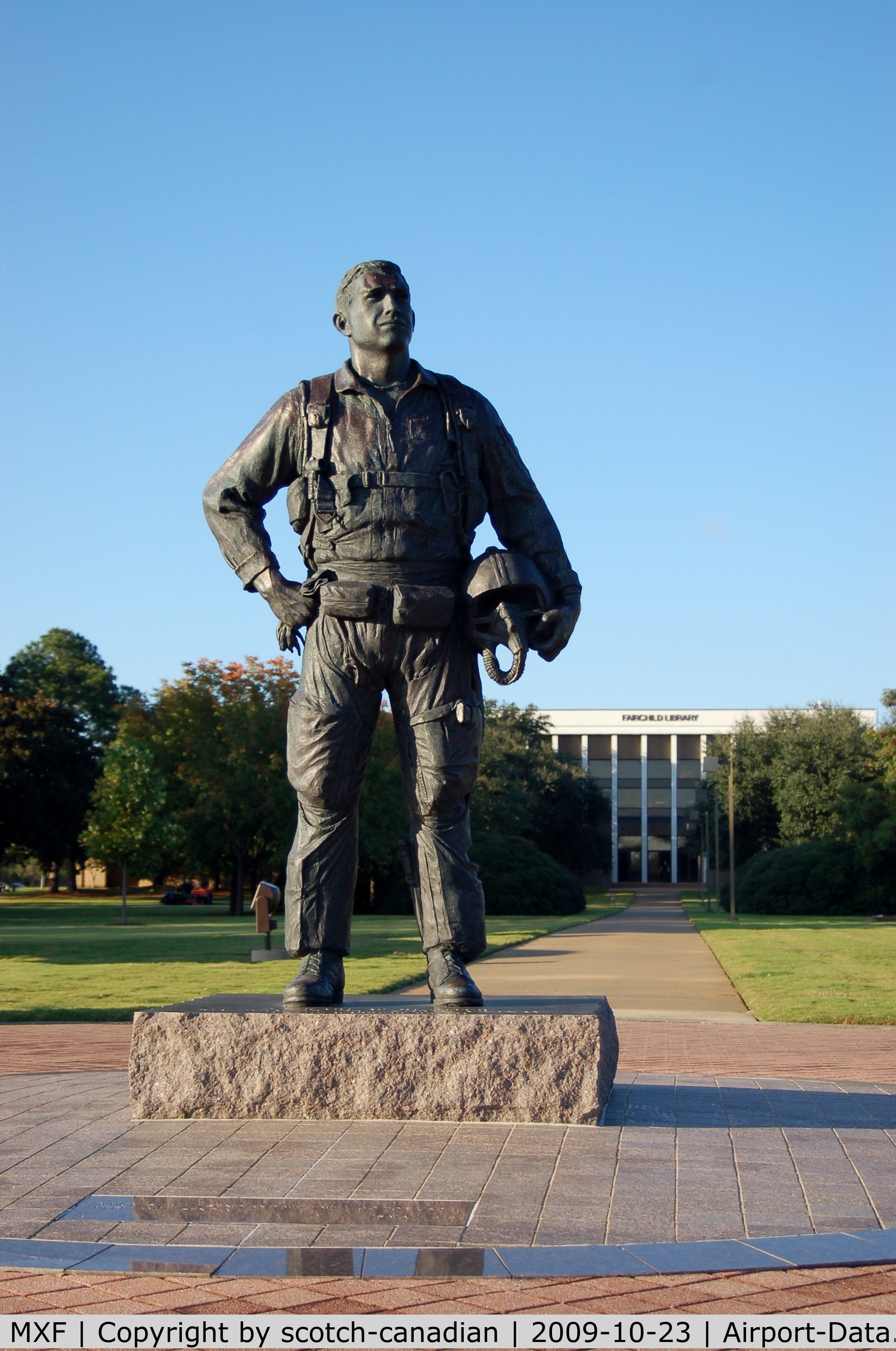 Maxwell Afb Airport (MXF) - Karl W. Richter Statue and the Fairchild Library at Maxwell AFB, Montgomery, AL