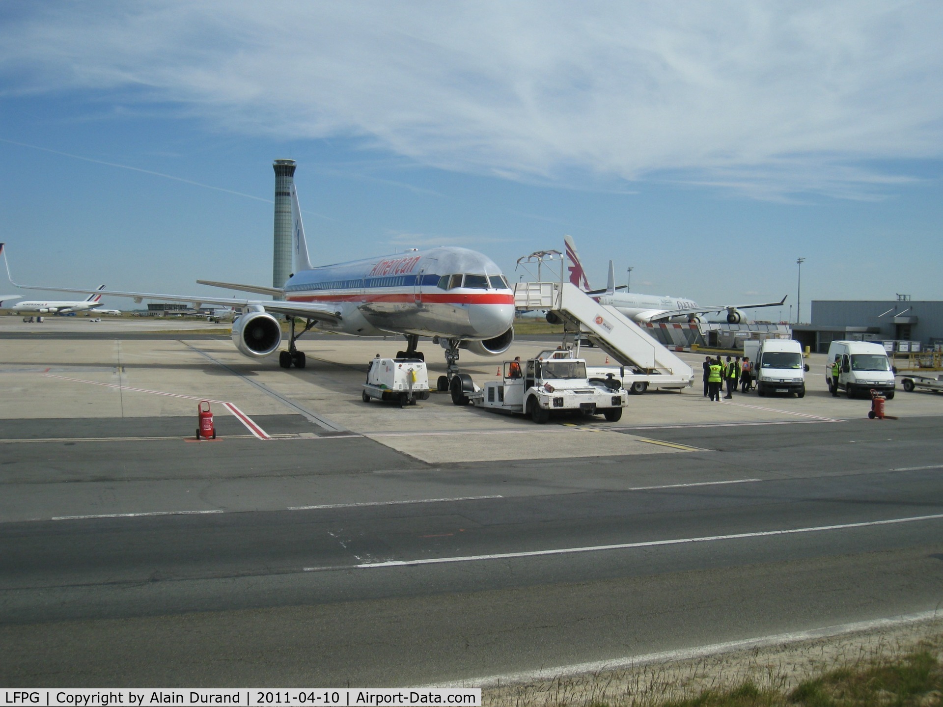 Paris Charles de Gaulle Airport (Roissy Airport), Paris France (LFPG) - AA normaly docks at opposite located Terminal 2A, but sometimes, lack of gates dictactes a temporary transfer on Sierra remote ramps at Terminal 1 