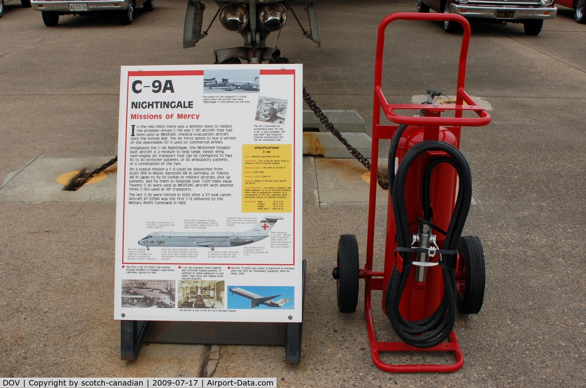 Dover Afb Airport (DOV) - Information Plaque for the 1967 McDonnell Douglas C-9A Nightingale and Aircraft Fire Extingisher at the Air Mobility Command Museum, Dover AFB, DE