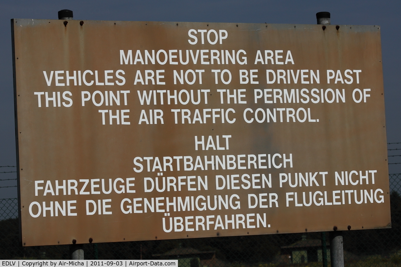 Weeze Airport (formerly Niederrhein Airport), Weeze Germany (EDLV) - Warning sign from Weeze Airport, Germany, EDLV/ NRN