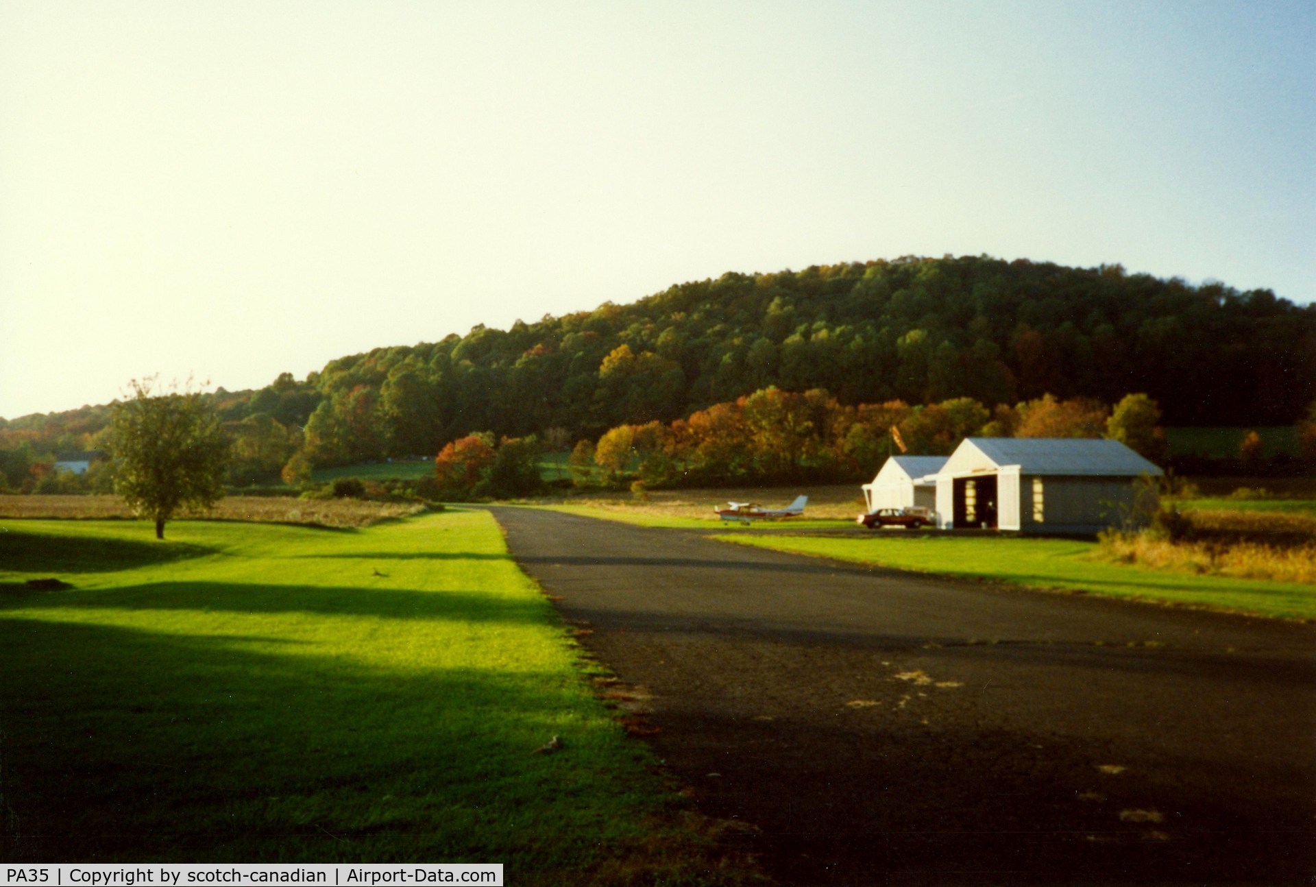 Bally Spring Farm Airport (PA35) - Looking Northwest down Runway 31 at Bally Spring Farm Airport, Bally, PA - October 1991