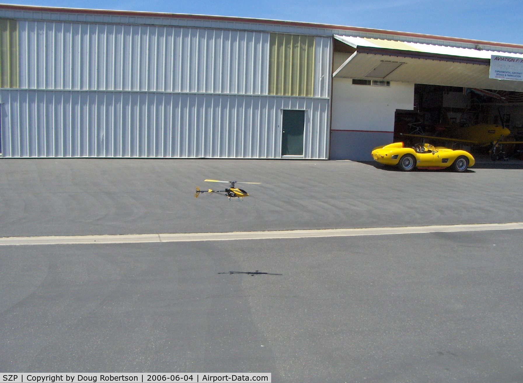 Santa Paula Airport (SZP) - T-REX radio-controlled helicopter, in flight (chasing the Ferrari?)