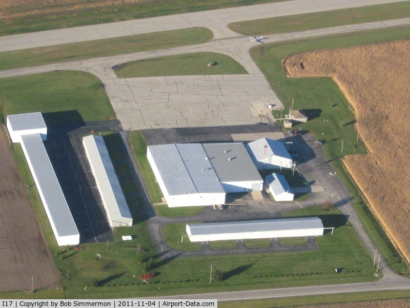 Piqua Airport- Hartzell Field Airport (I17) - View of the ramp, looking NE from 2500'