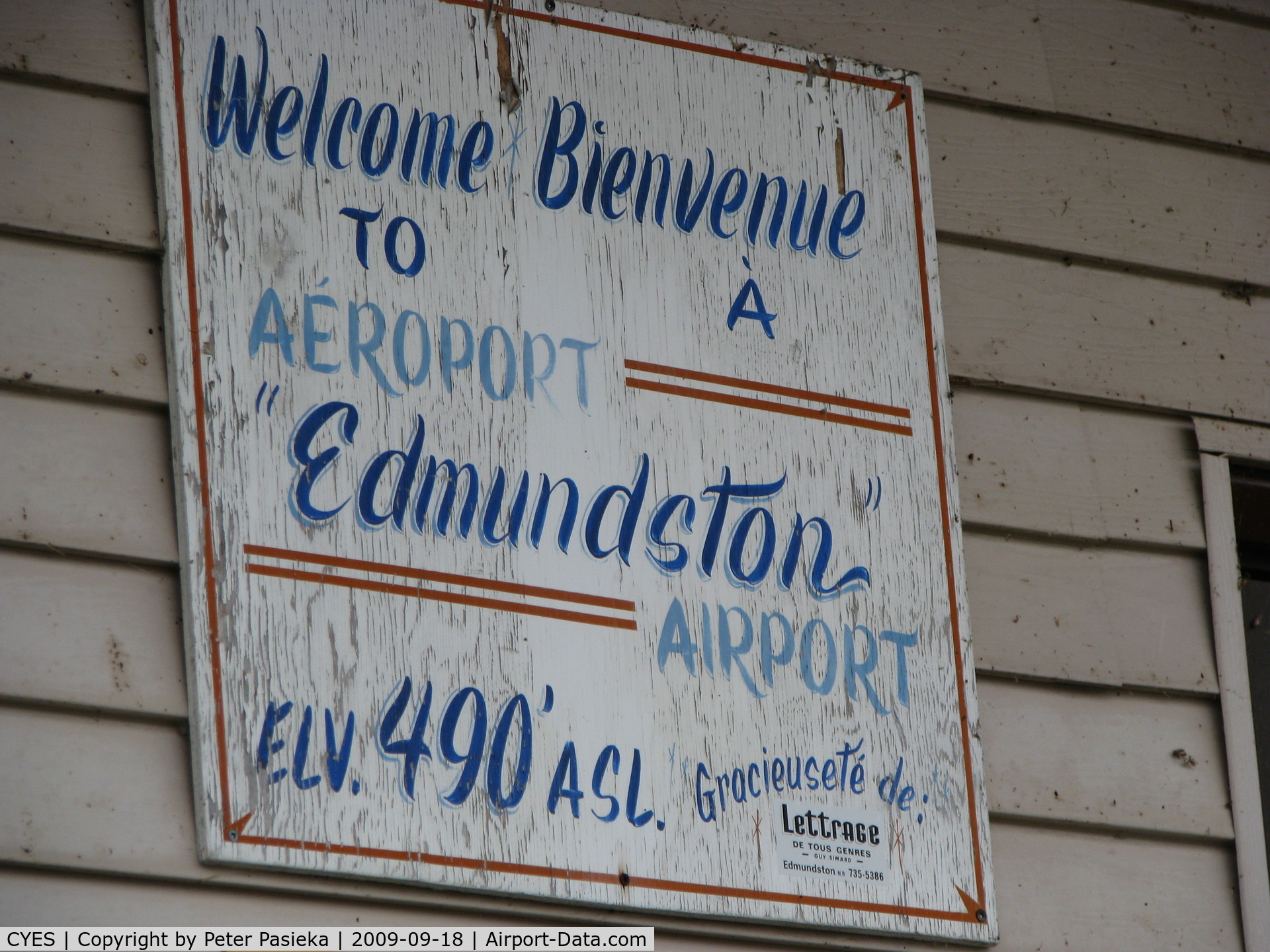 Edmundston Airport, Edmundston, New Brunswick Canada (CYES) - Welcome Sigh at the terminal building