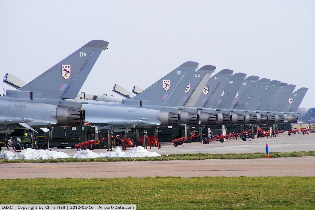 RAF Coningsby Airport, Coningsby, England United Kingdom (EGXC) - Typhoon T.2 and FGR.4's of 29(R)Sqn (OCU)