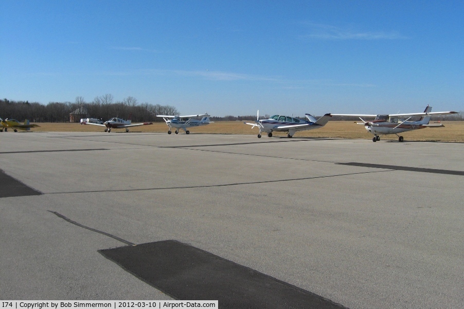 Grimes Field Airport (I74) - The ramp on a typical nice Saturday morning for breakfast and the Champaign Aviation Museum.