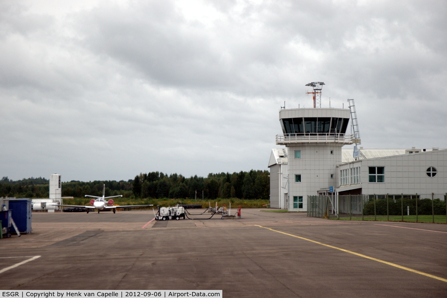 Skövde Airport, Skövde Sweden (ESGR) - Overview of platform and tower.