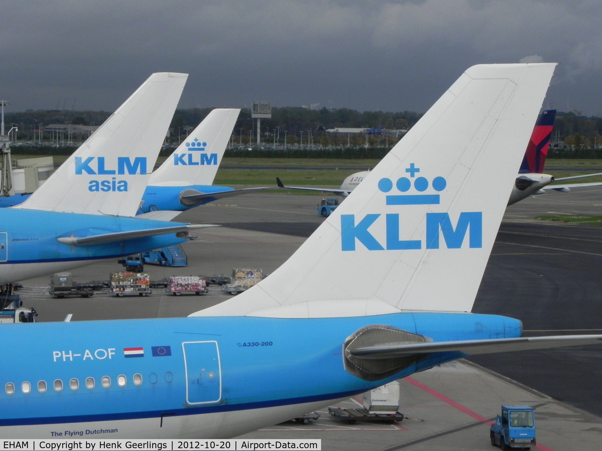 Amsterdam Schiphol Airport, Haarlemmermeer, near Amsterdam Netherlands (EHAM) - Tails of KLM fleet.
