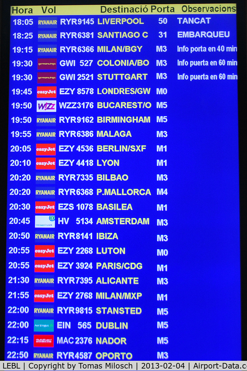 Barcelona International Airport, Barcelona Spain (LEBL) - Time-table at Terminal C