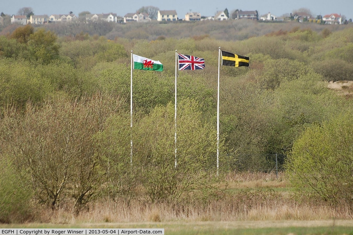 Swansea Airport, Swansea, Wales United Kingdom (EGFH) - Flags at the entrance to Swansea Airport. May 2013.