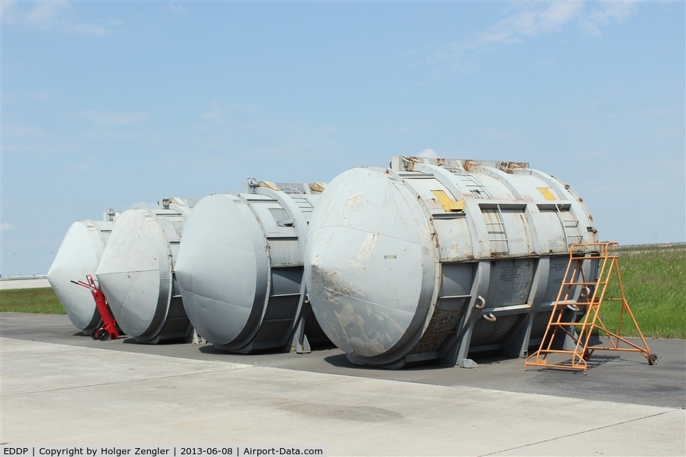 Leipzig/Halle Airport, Leipzig/Halle Germany (EDDP) - This shipping casks are used to transport AN 124 turbines from A to B....
