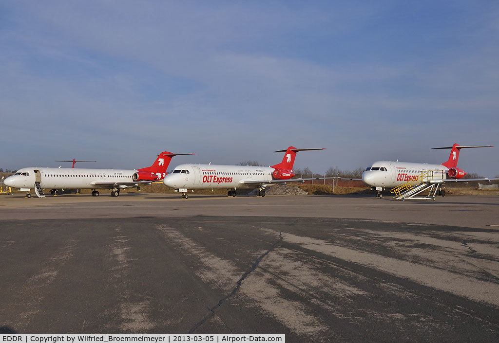 Saarbrücken Airport, Saarbrücken Germany (EDDR) - Three Fokker 100 waiting for a better future.