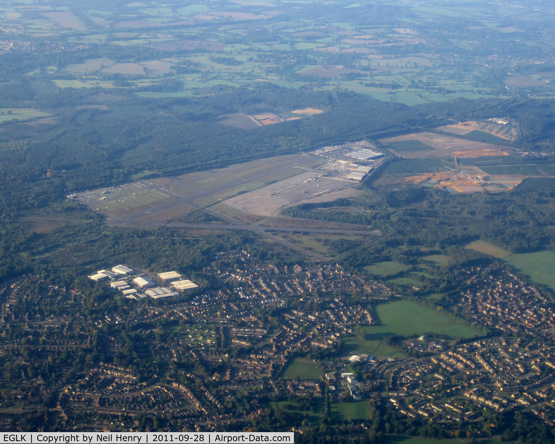 Blackbushe Airport, Camberley, England United Kingdom (EGLK) - taken from flight on approach to London Heathrow 28 Sept 2011 about 08:03 hours