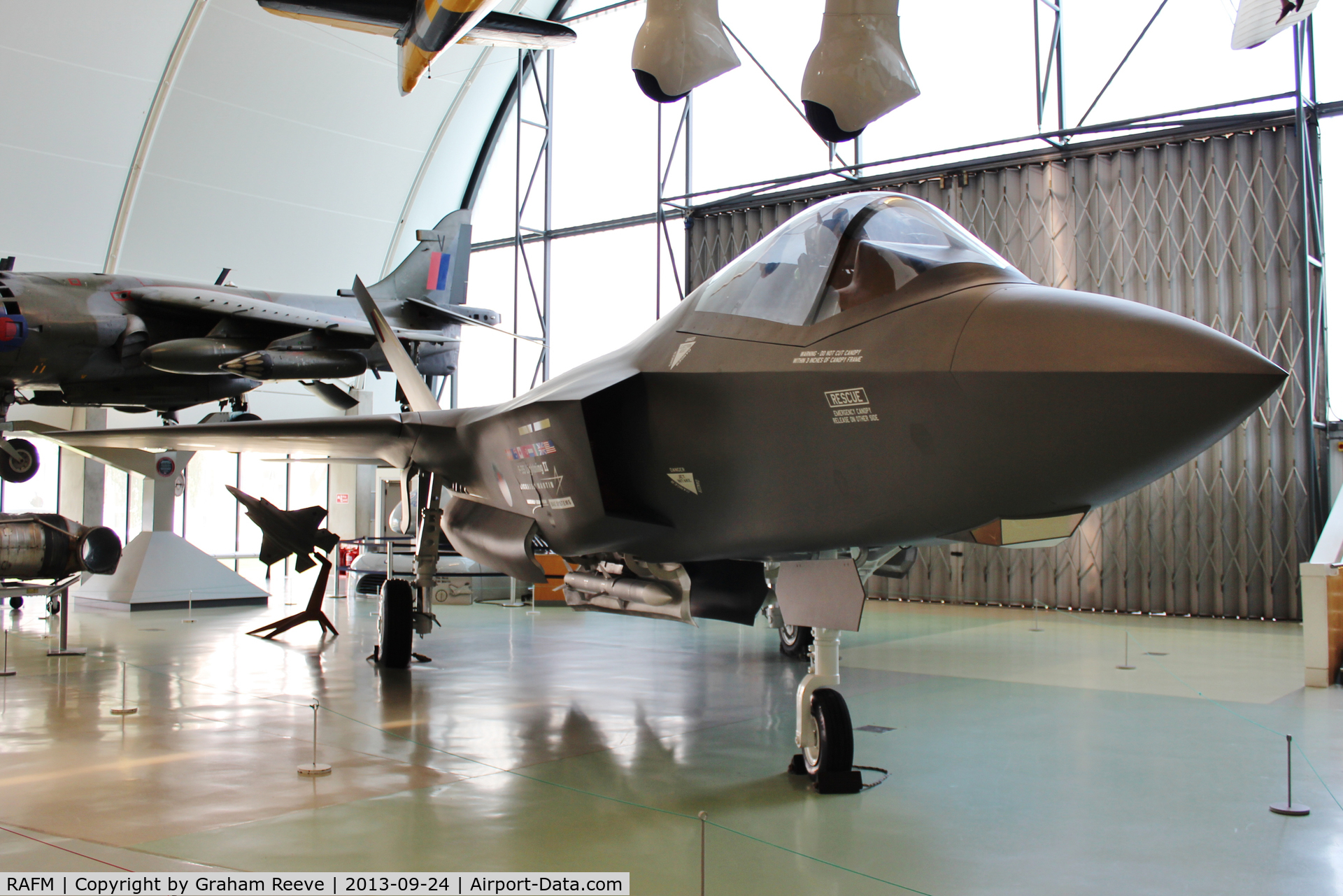 RAFM Airport - Lockheed Martin Joint Strike Fighter (JSF1) F-35 on display at the RAF Museum, Hendon in the Milestones of Flight Hall. The aircraft has no serial number (Mock Up) and is listed as ref X005-5749.