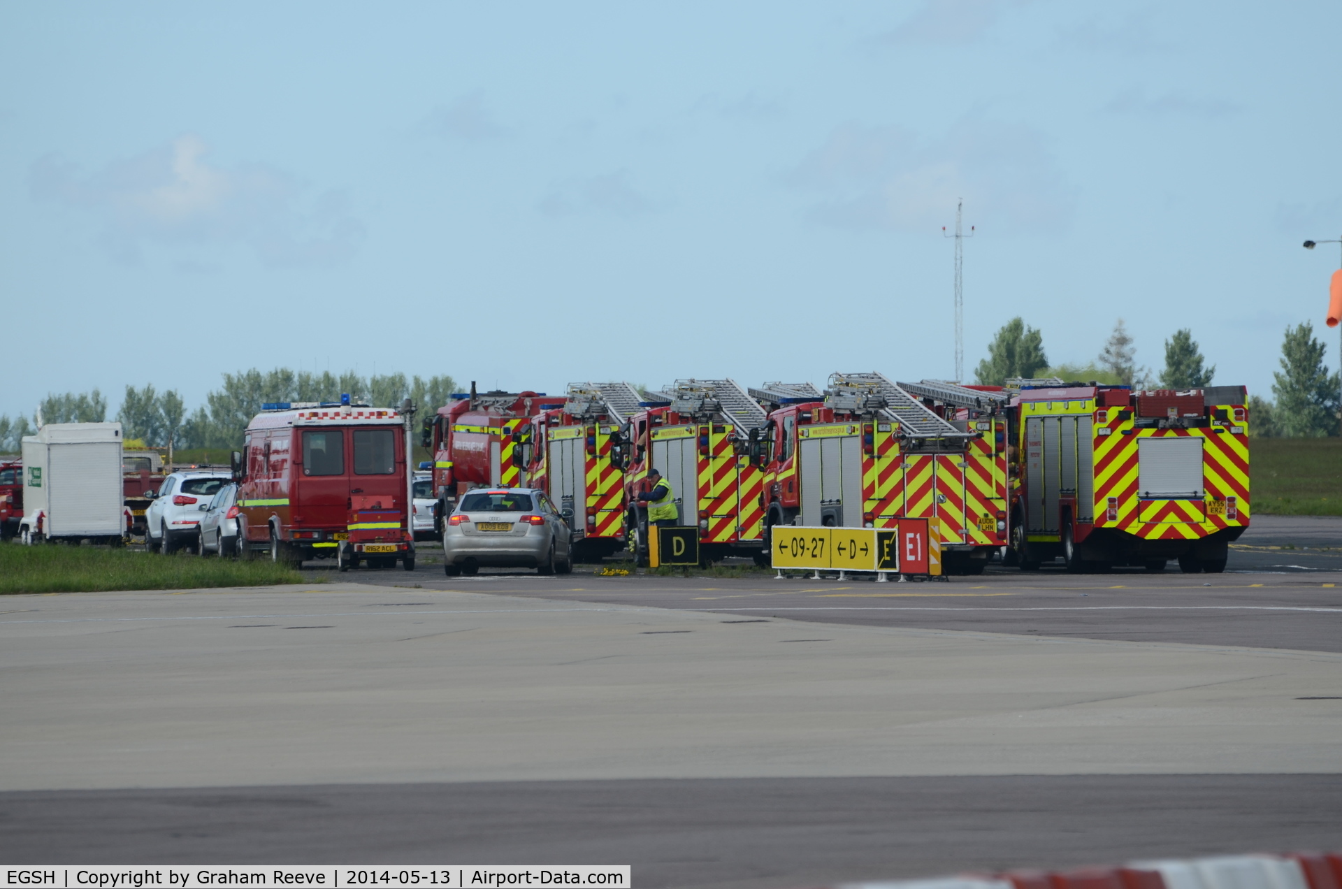 Norwich International Airport, Norwich, England United Kingdom (EGSH) - Fire engines lined up after a KLM 737 diverted to Norwich following a problem on a flight from Manchester to Amsterdam.
