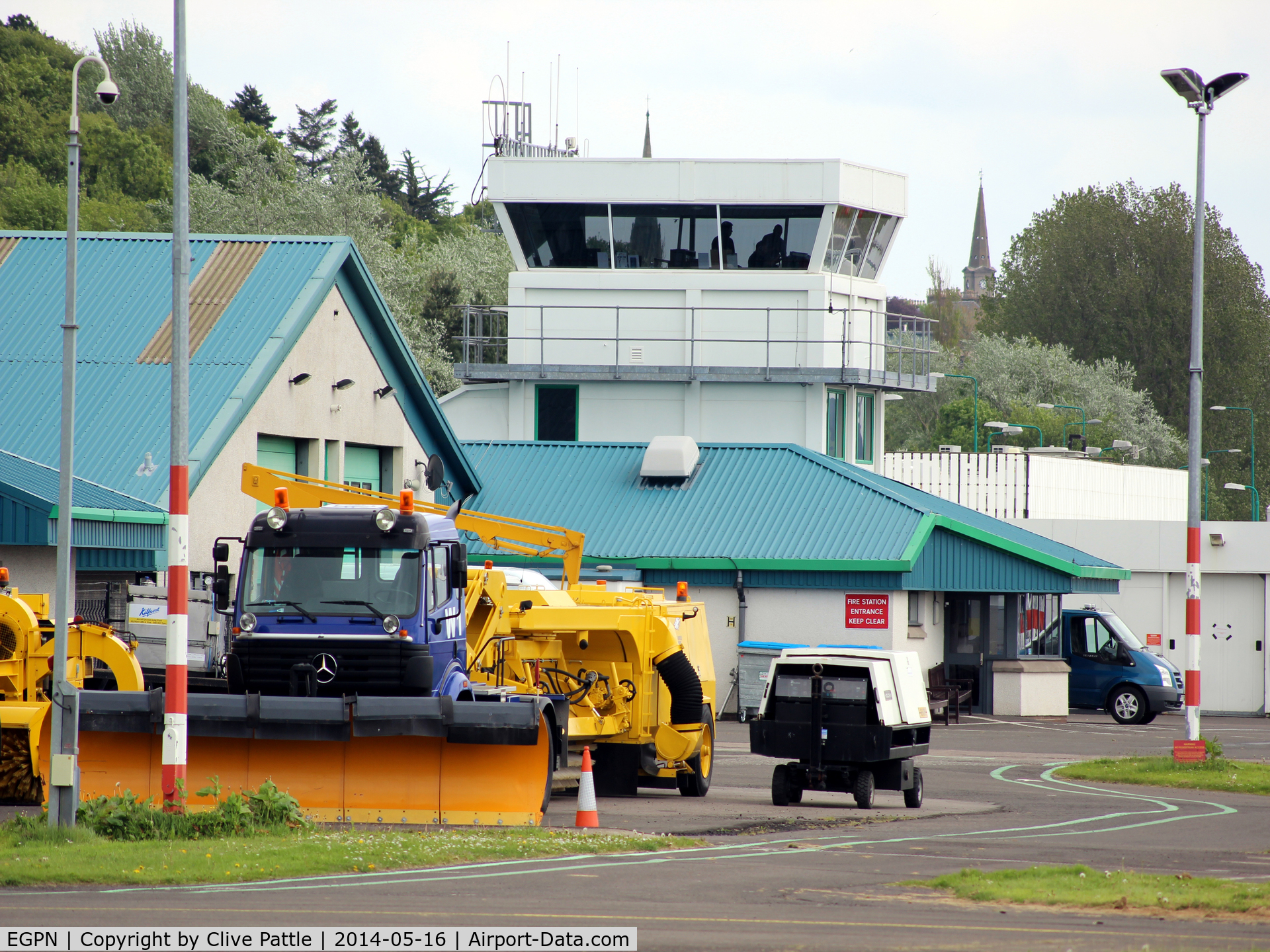 Dundee Airport, Dundee, Scotland United Kingdom (EGPN) - Tower and utility vehicles at Dundee Riverside EGPN