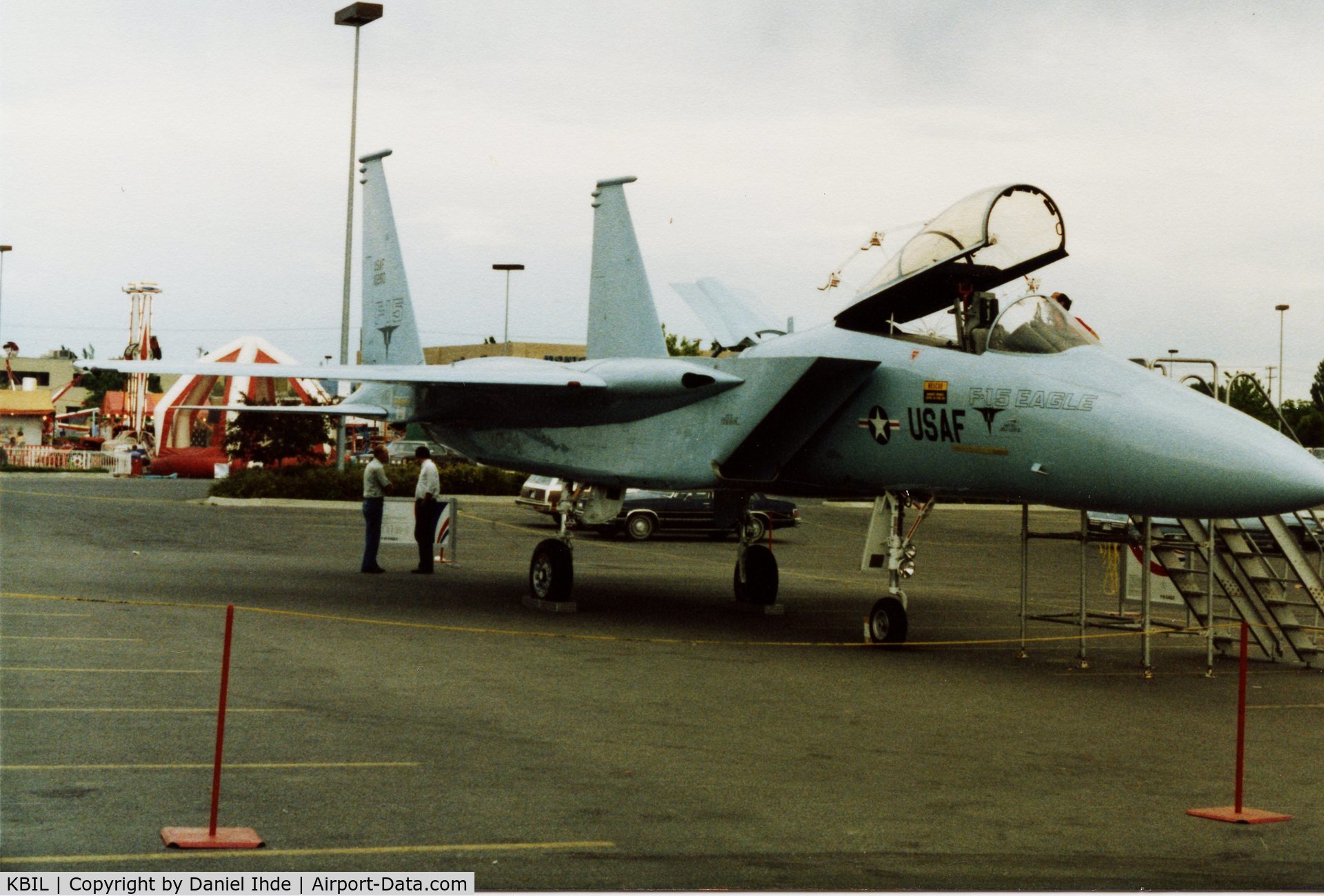 Billings Logan International Airport (BIL) - F-15 on display at the Billings Rimrock Mall parking lot, early 1980's.  Darn good pilot to land there, lol..