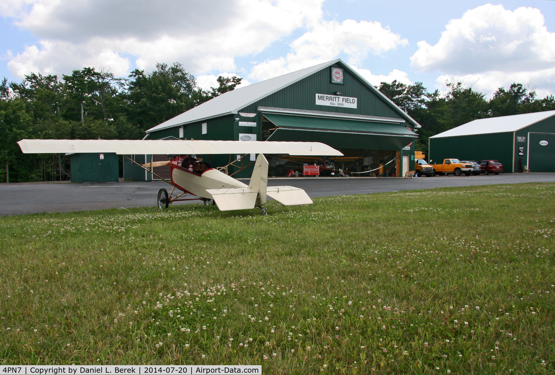 Merritt Field Airport (4PN7) - Merritt Field, located in beautiful Sullivan County, PA, is home to the Eagle's Mere Air Museum, which uses most of the hangar buildings and owns the beautiful little Pietenpol Aircamper in the foreground.