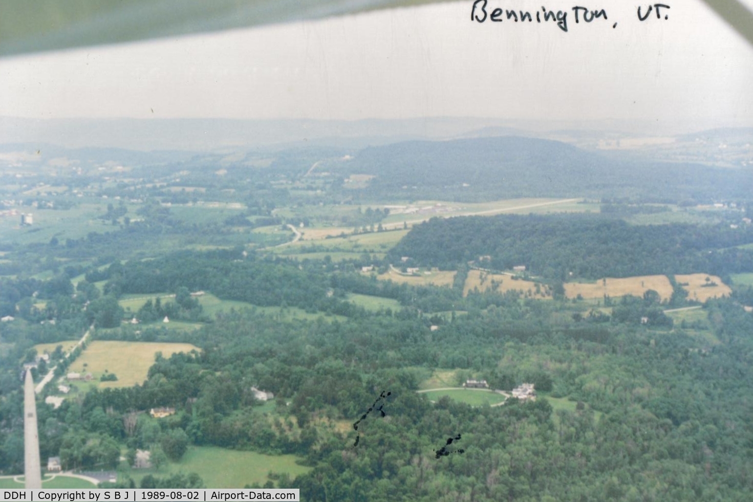 William H. Morse State Airport (DDH) - Picture taken on the 45 entry to the Bennington,Vt airport in 1989.The Bennington Battle Monument makes a great checkpoint.It is seen on the lower left.