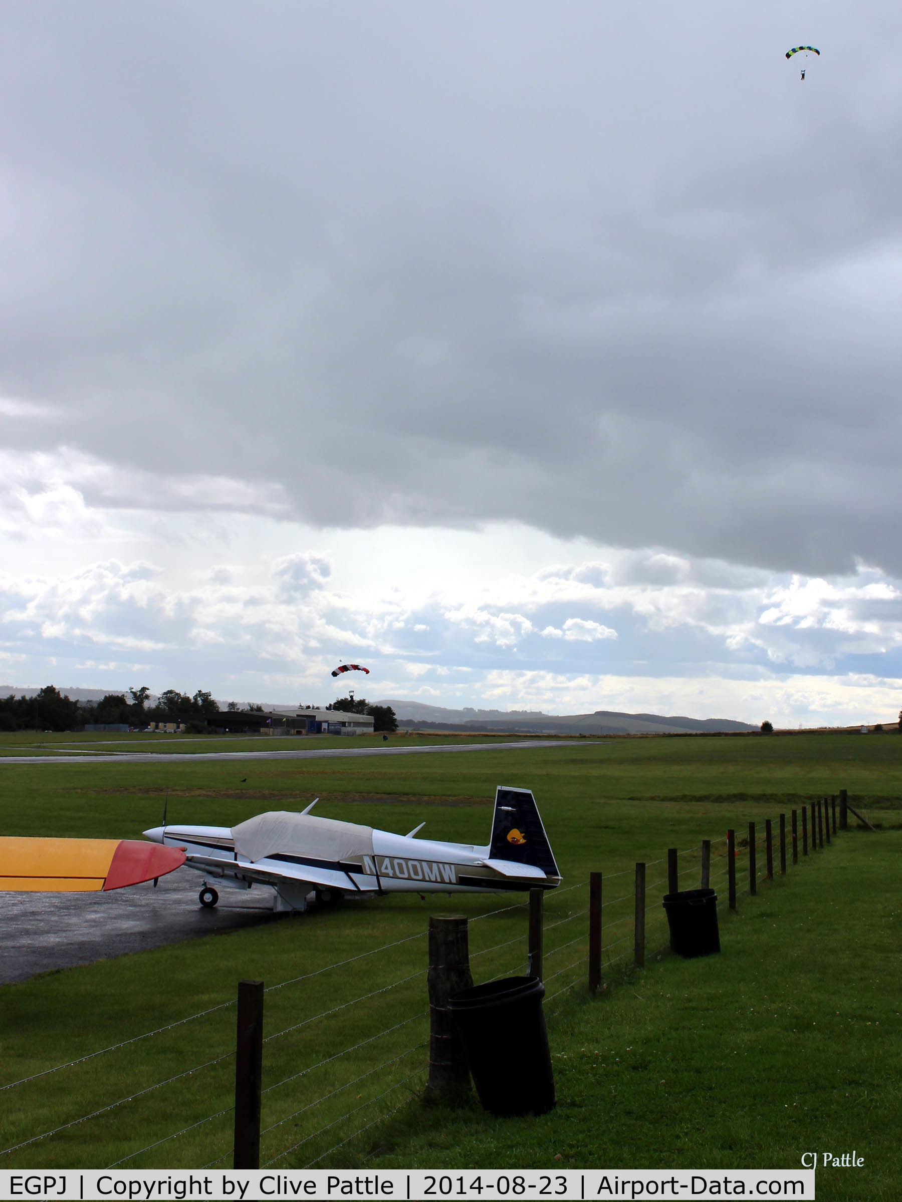 Fife Airport, Glenrothes, Scotland United Kingdom (EGPJ) - View looking west at Glenrothes EGPJ with parachutists landing
