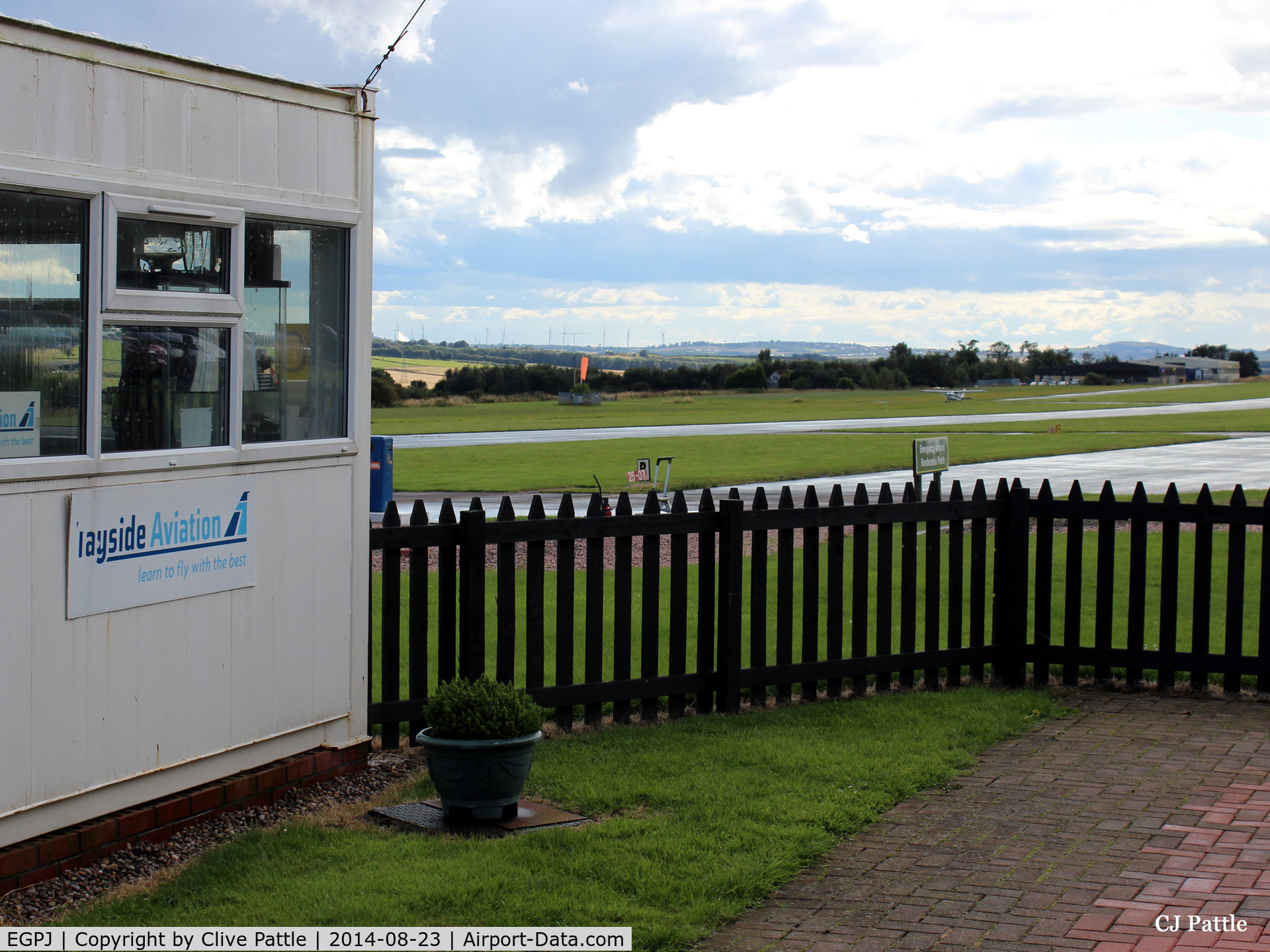 Fife Airport, Glenrothes, Scotland United Kingdom (EGPJ) - View from the Clubhouse patio area looking west at Glenrothes EGPJ